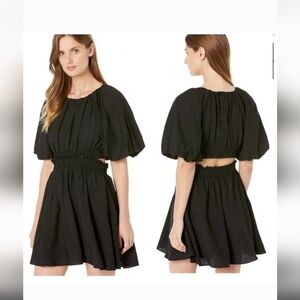 Moon River Black Back Cut Out Bubble Short Sleeve Fit & Flare Mini Dress…